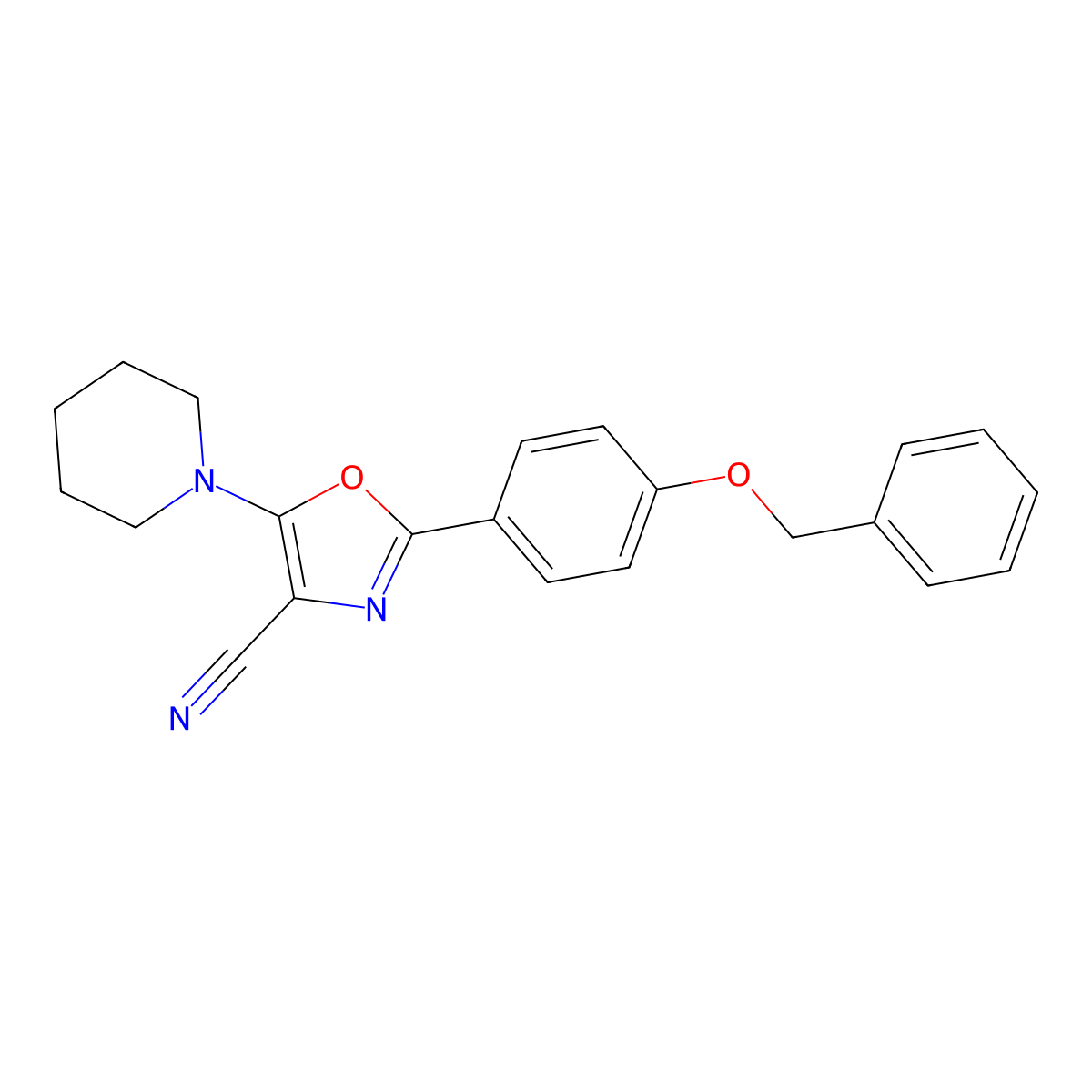 2-(4-Phenylmethoxyphenyl)-5-piperidin-1-yl-1,3-oxazole-4-carbonitrile molecular structure, CAS 825600-56-4