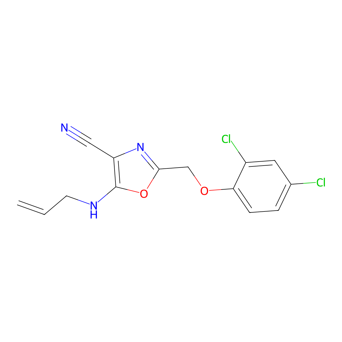2-[(2,4-Dichlorophenoxy)methyl]-5-(prop-2-enylamino)-1,3-oxazole-4-carbonitrile molecular structure, CAS 825600-59-7