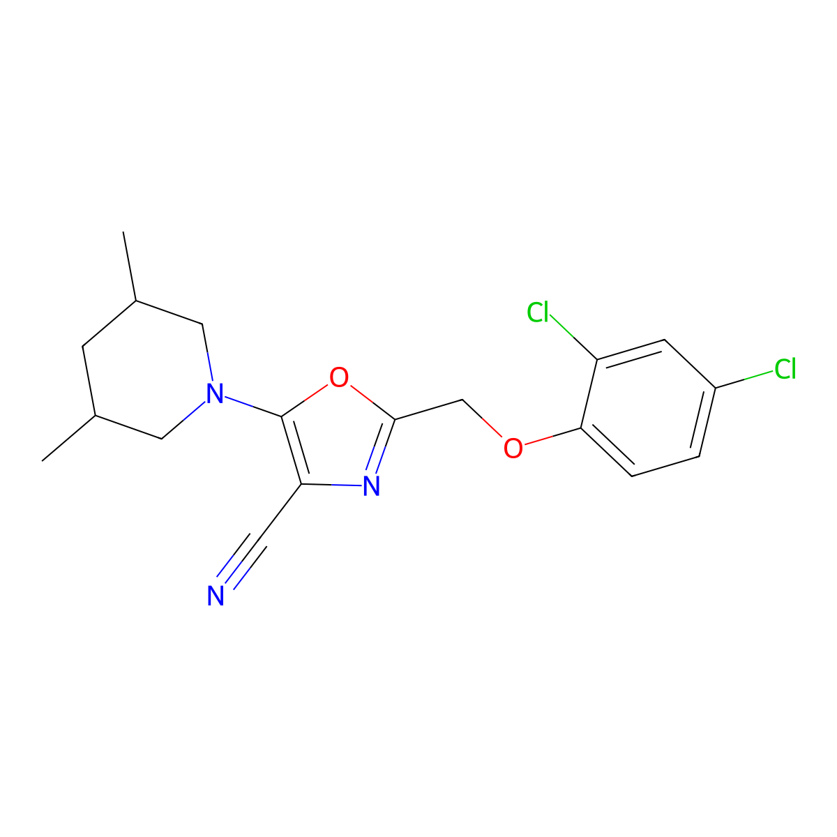 2-[(2,4-Dichlorophenoxy)methyl]-5-(3,5-dimethylpiperidin-1-yl)-1,3-oxazole-4-carbonitrile molecular structure, CAS 825600-60-0