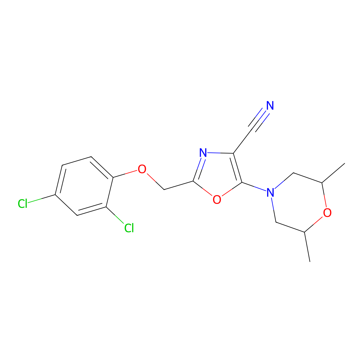 2-[(2,4-Dichlorophenoxy)methyl]-5-(2,6-dimethylmorpholin-4-yl)-1,3-oxazole-4-carbonitrile molecular structure, CAS 825600-62-2