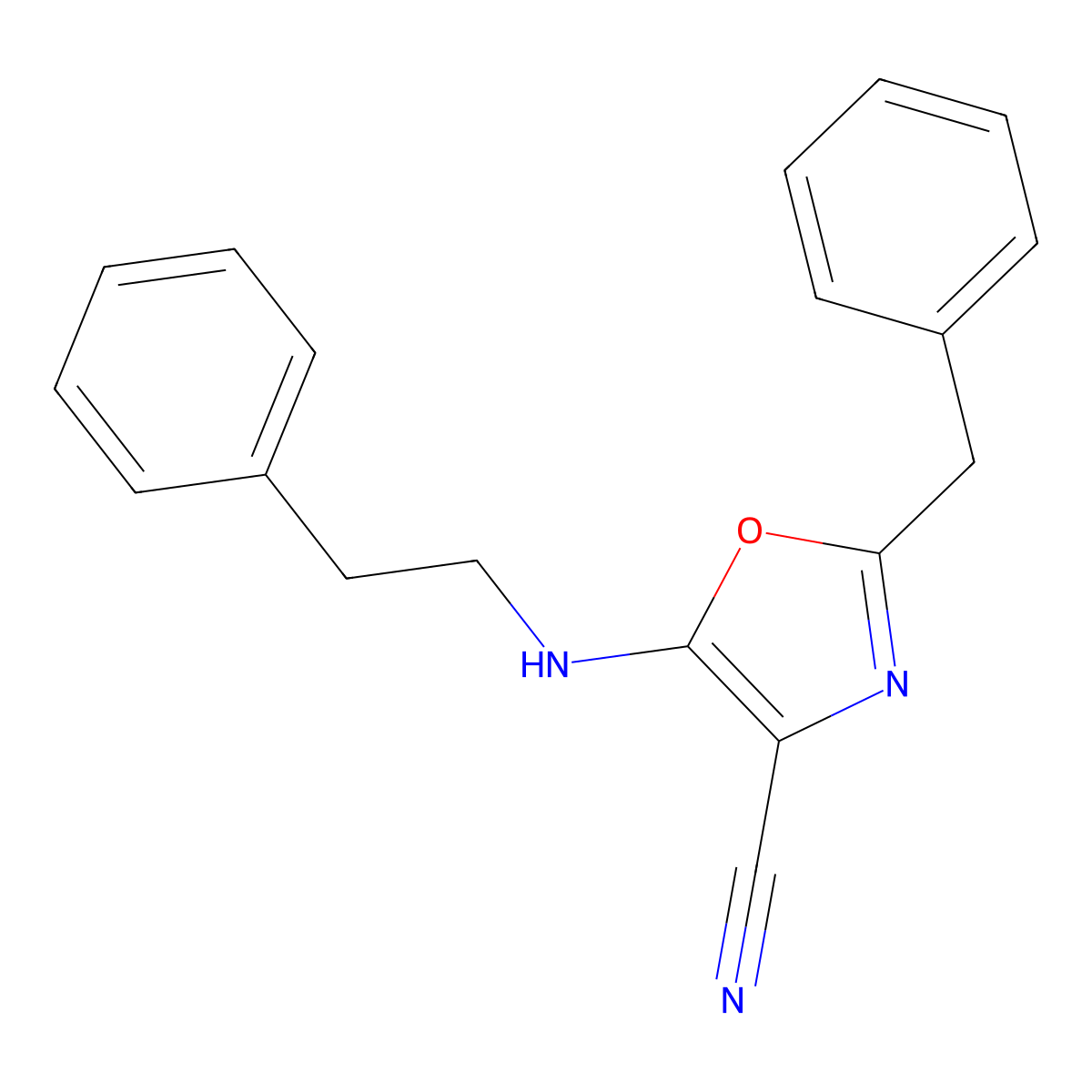 2-Benzyl-5-[(2-phenylethyl)amino]-1,3-oxazole-4-carbonitrile molecular structure, CAS 825600-64-4