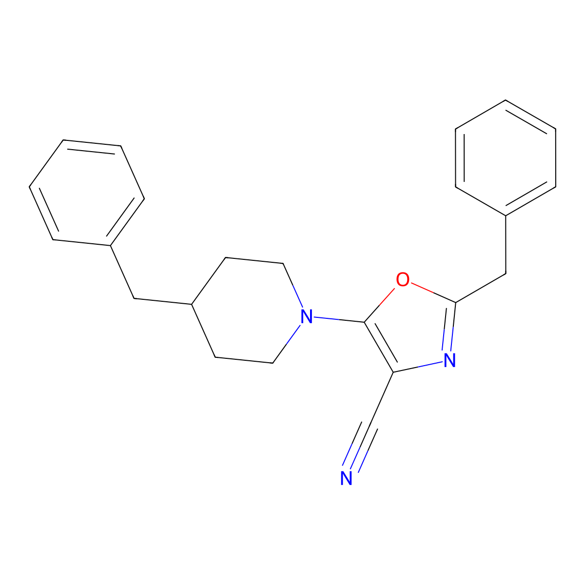 2-Benzyl-5-(4-benzylpiperidin-1-yl)-1,3-oxazole-4-carbonitrile molecular structure, CAS 825600-66-6