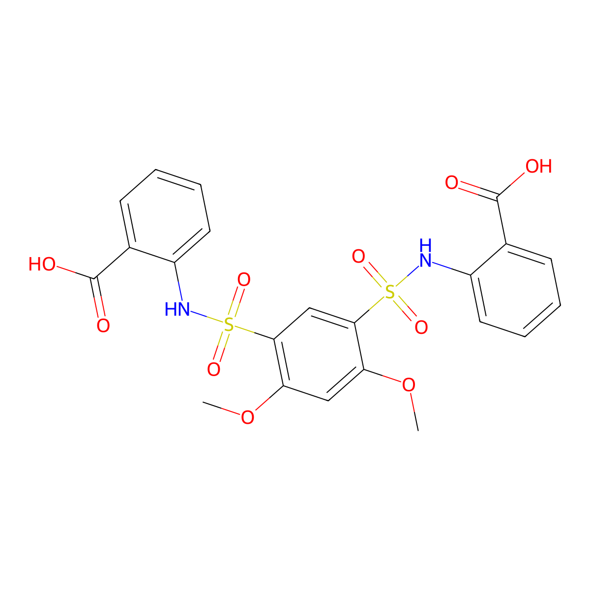 2-{5-[(2-Carboxyphenyl)sulfamoyl]-2,4-dimethoxybenzenesulfonamido}benzoic acid molecular structure, CAS 825600-72-4