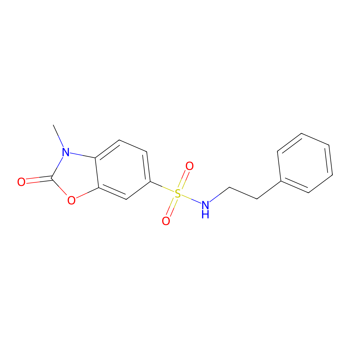 3-methyl-2-oxo-N-(2-phenylethyl)-2,3-dihydro-1,3-benzoxazole-6-sulfonamide molecular structure, CAS 825600-87-1