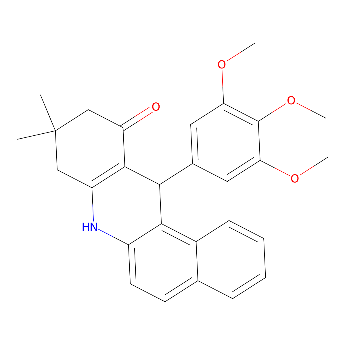 9,9-dimethyl-12-(3,4,5-trimethoxyphenyl)-8,9,10,12-tetrahydrobenzo[a]acridin-11(7H)-one molecular structure, CAS 825602-24-2
