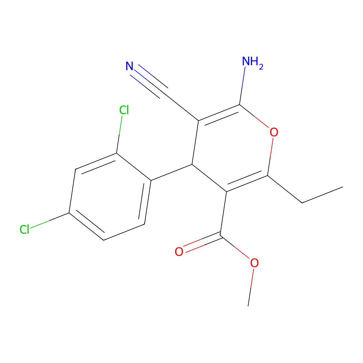 methyl 6-amino-5-cyano-4-(2,4-dichlorophenyl)-2-ethyl-4H-pyran-3-carboxylate molecular structure, CAS 825602-27-5