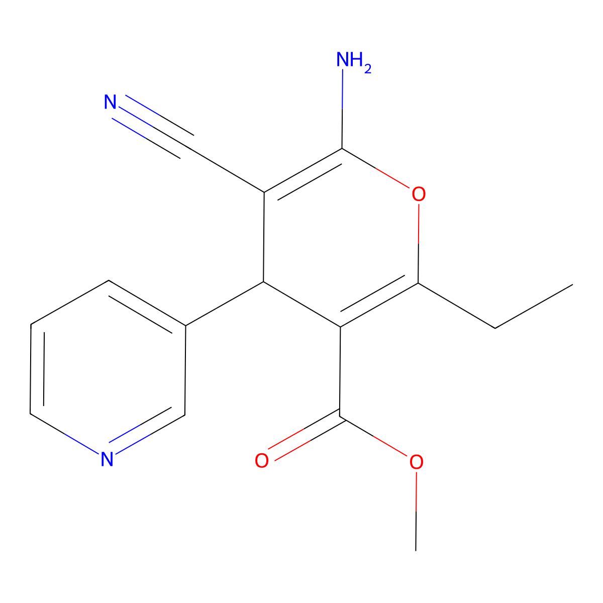 methyl 6-amino-5-cyano-2-ethyl-4-(3-pyridinyl)-4H-pyran-3-carboxylate molecular structure, CAS 825602-60-6
