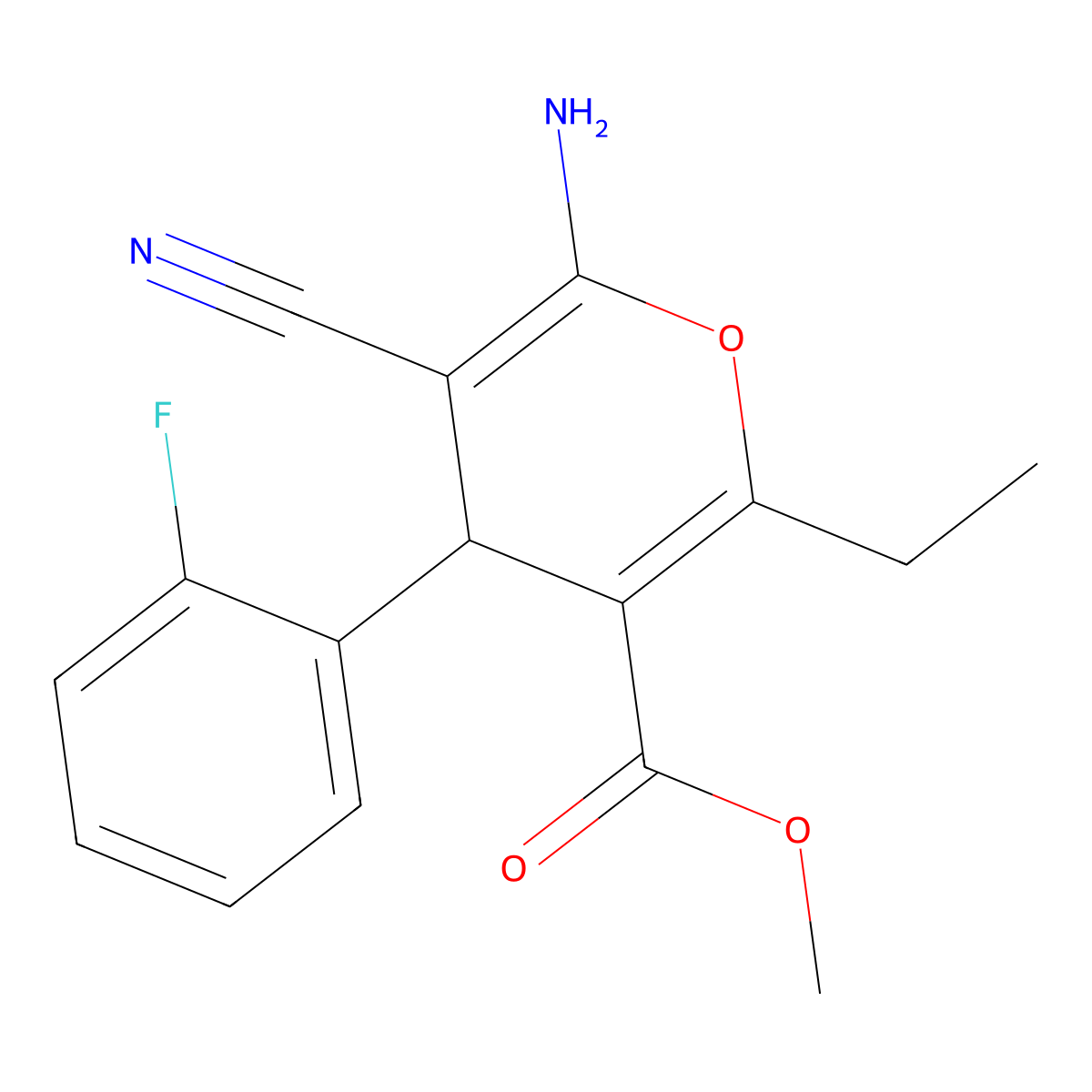 methyl 6-amino-5-cyano-2-ethyl-4-(2-fluorophenyl)-4H-pyran-3-carboxylate molecular structure, CAS 825602-63-9
