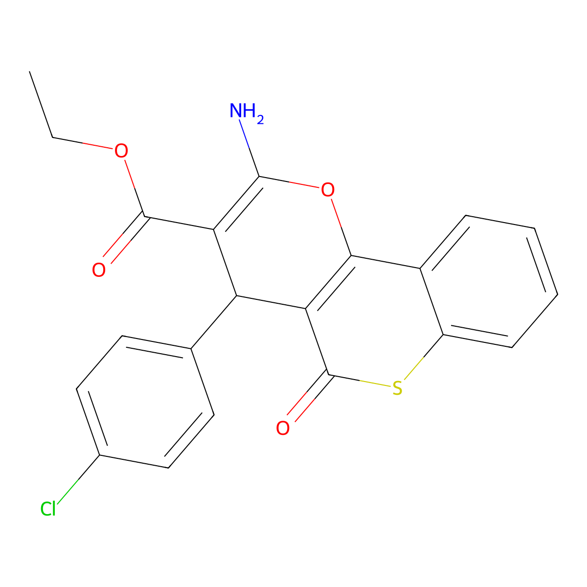 ethyl 2-amino-4-(4-chlorophenyl)-5-oxo-4H,5H-thiochromeno[4,3-b]pyran-3-carboxylate molecular structure, CAS 825602-87-7