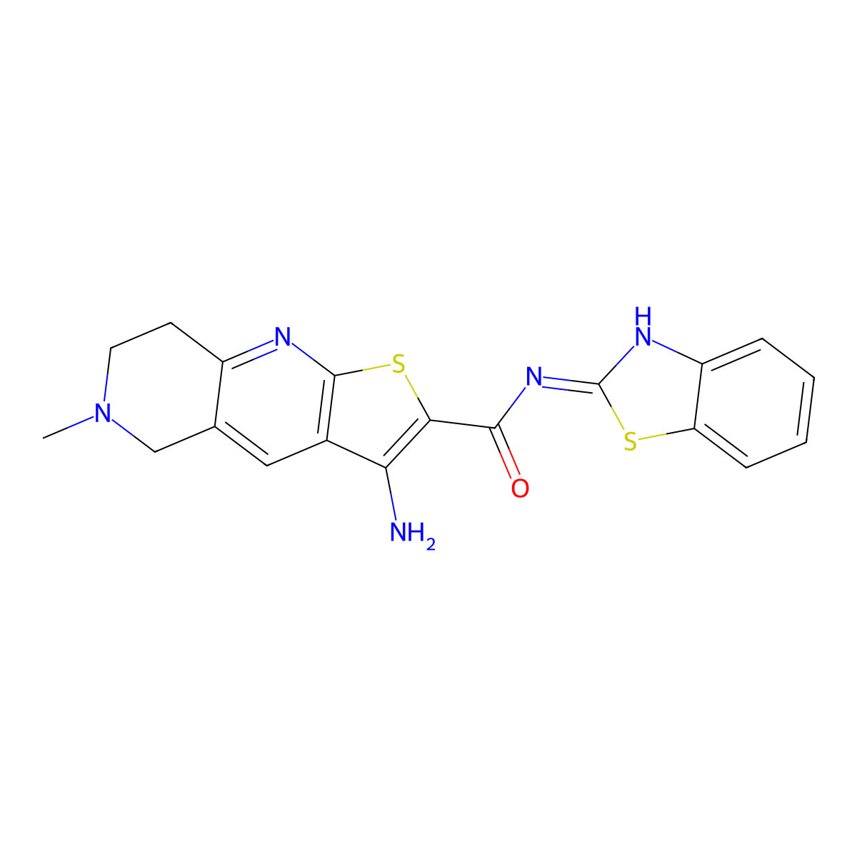3-amino-N-(1,3-benzothiazol-2-yl)-6-methyl-7,8-dihydro-5H-thieno[2,3-b][1,6]naphthyridine-2-carboxamide molecular structure, CAS 825603-11-0