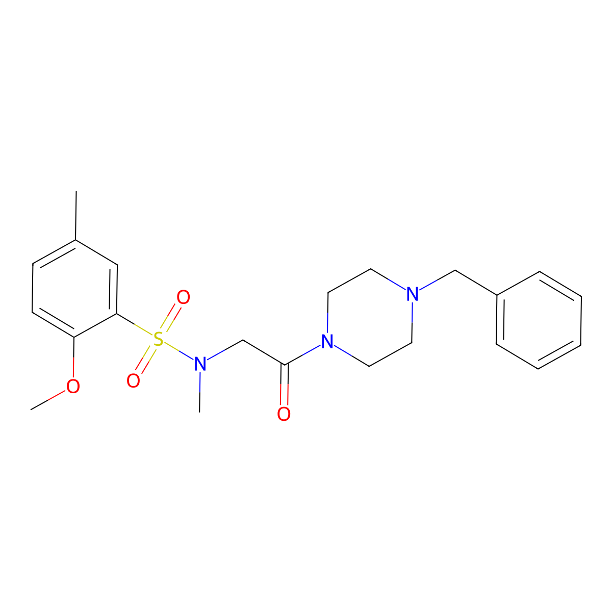 N-[2-(4-benzylpiperazin-1-yl)-2-oxoethyl]-2-methoxy-N,5-dimethylbenzenesulfonamide molecular structure, CAS 825604-30-6