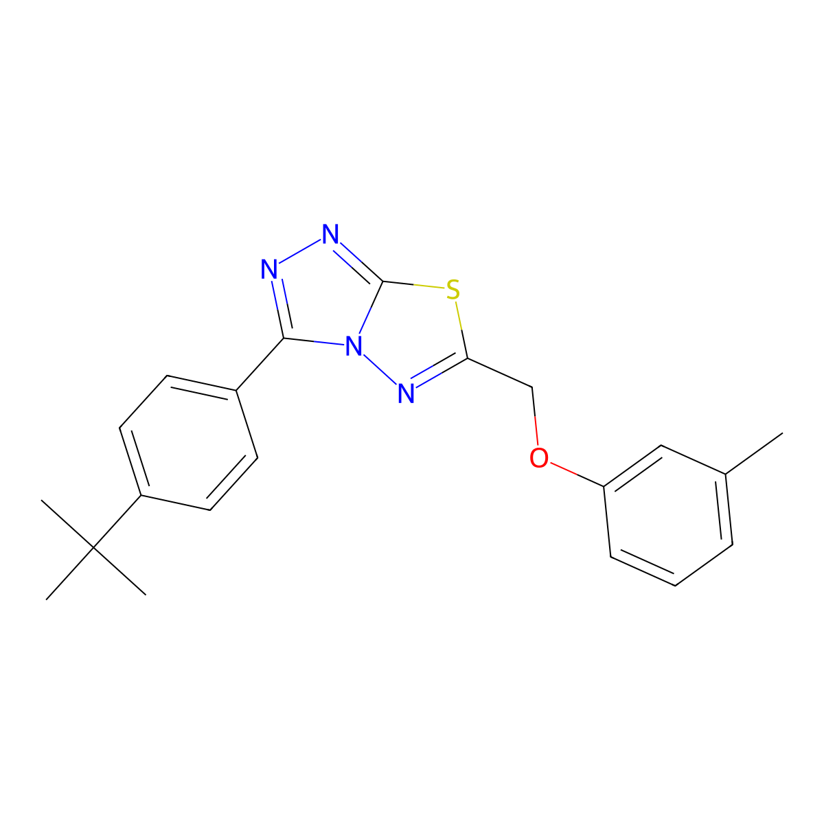 3-(4-Tert-butylphenyl)-6-[(3-methylphenoxy)methyl][1,2,4]triazolo[3,4-b][1,3,4]thiadiazole molecular structure, CAS 825604-49-7