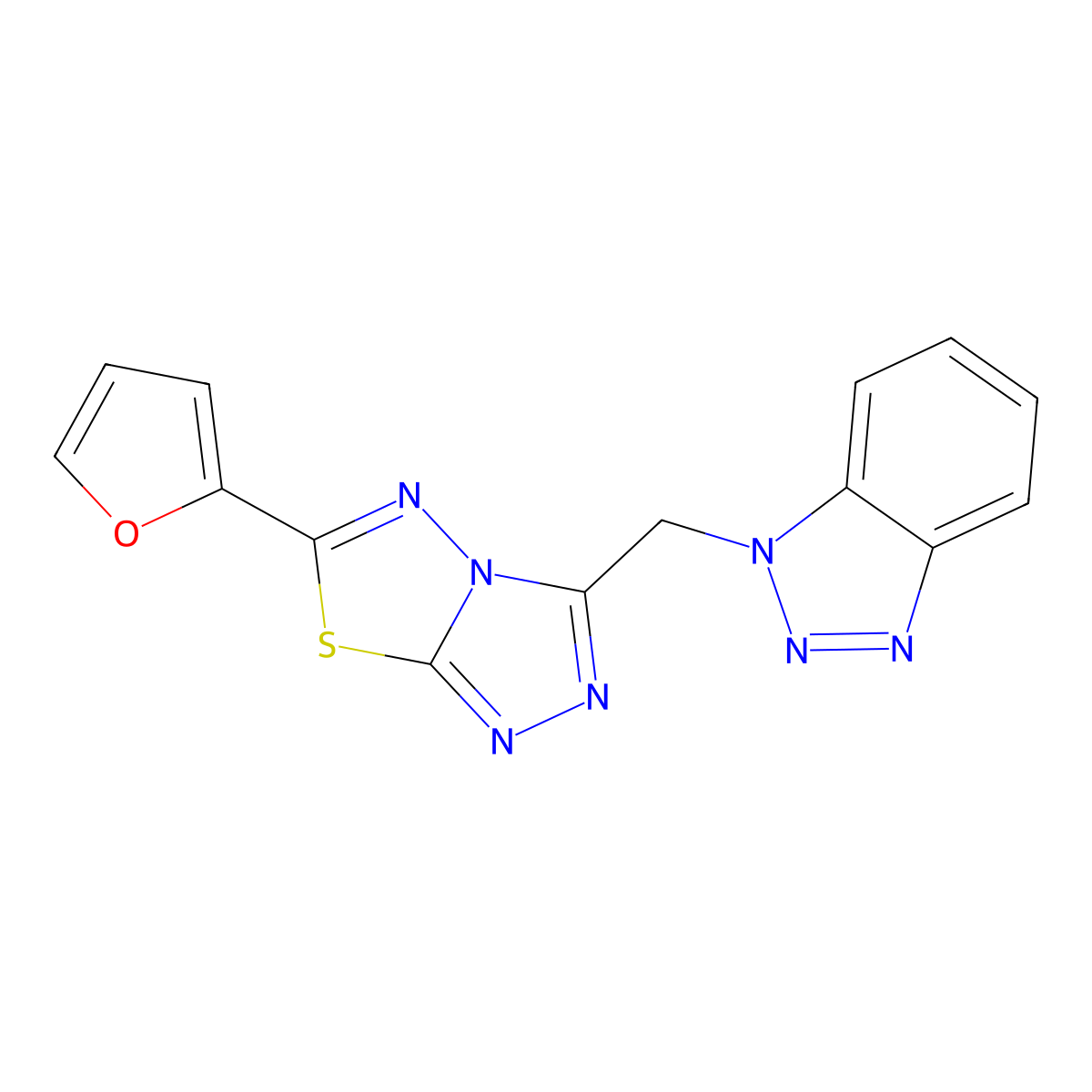 3-(Benzotriazol-1-ylmethyl)-6-(furan-2-yl)-[1,2,4]triazolo[3,4-b][1,3,4]thiadiazole molecular structure, CAS 825604-65-7