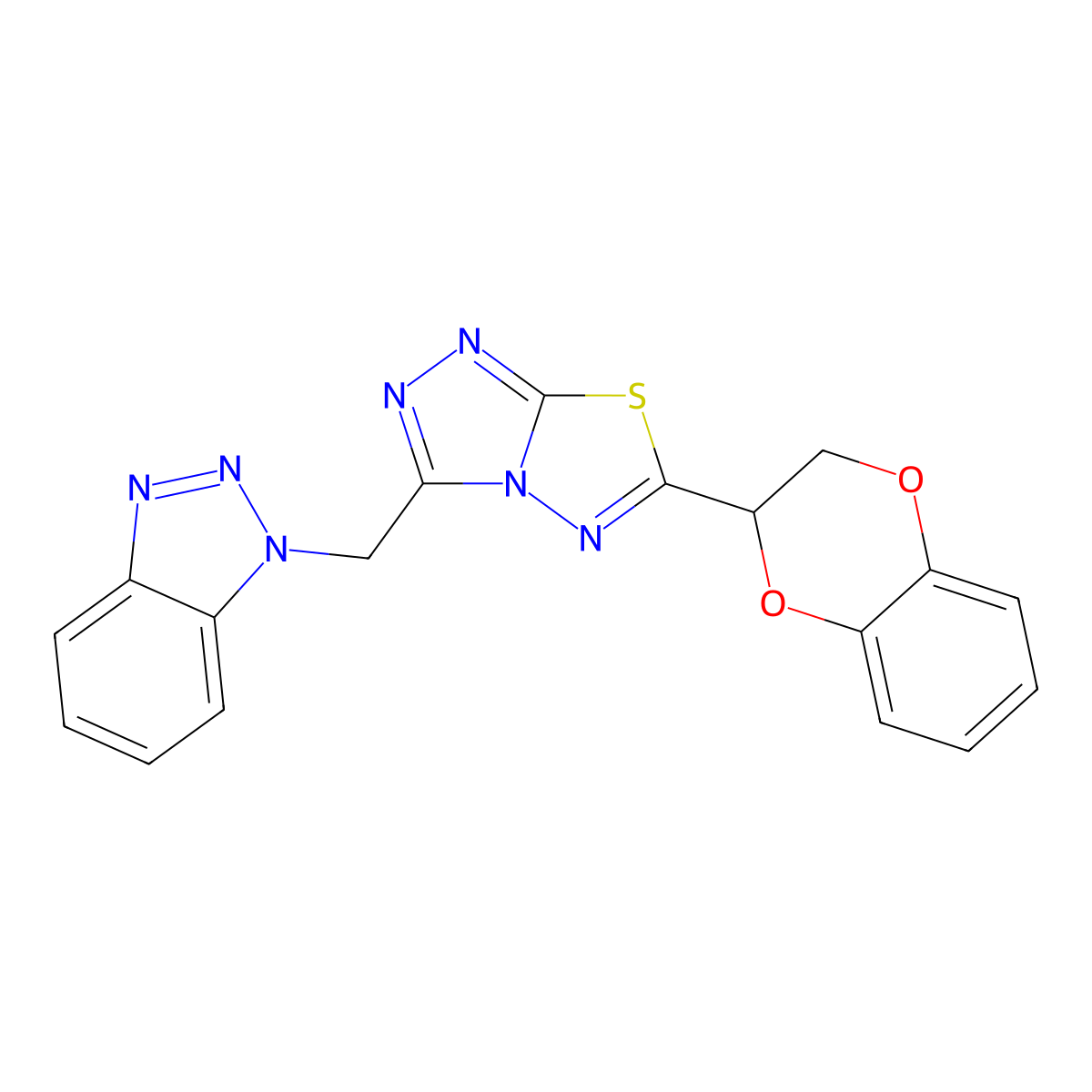 1-{[6-(2,3-dihydro-1,4-benzodioxin-2-yl)[1,2,4]triazolo[3,4-b][1,3,4]thiadiazol-3-yl]methyl}-1H-1,2,3-benzotriazole molecular structure, CAS 825604-68-0