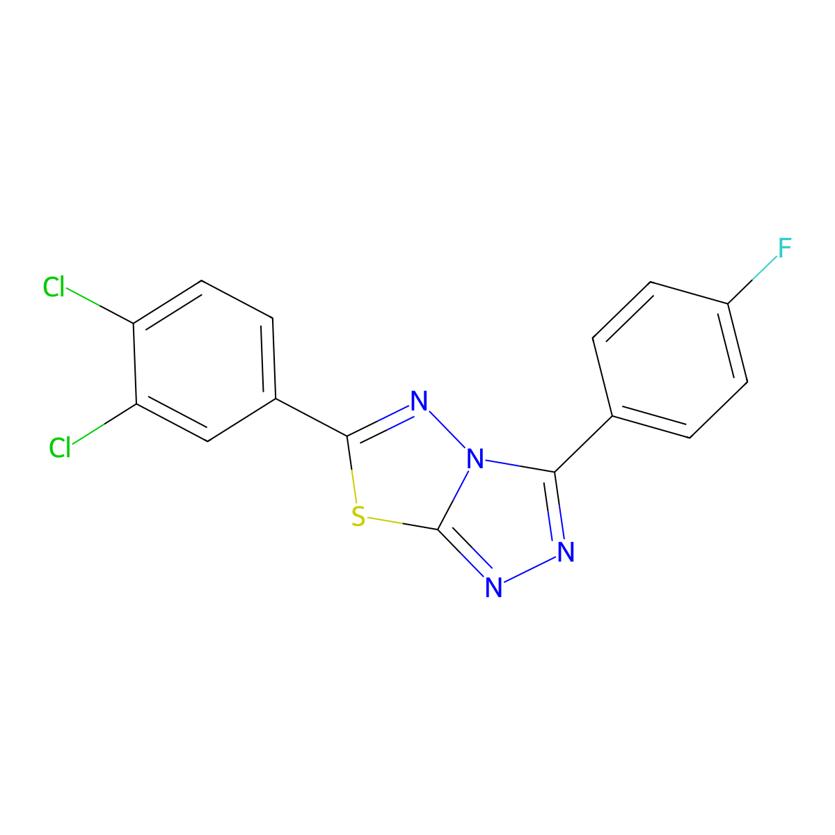 6-(3,4-Dichlorophenyl)-3-(4-fluorophenyl)[1,2,4]triazolo[3,4-b][1,3,4]thiadiazole molecular structure, CAS 825604-81-7