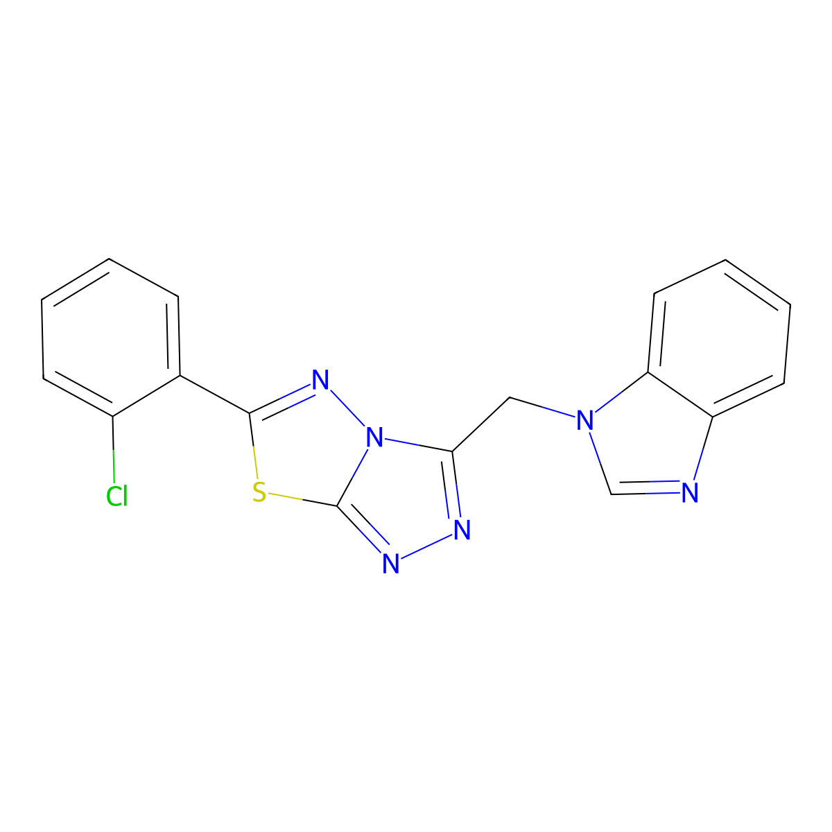 3-(Benzimidazol-1-ylmethyl)-6-(2-chlorophenyl)-[1,2,4]triazolo[3,4-b][1,3,4]thiadiazole molecular structure, CAS 825605-05-8