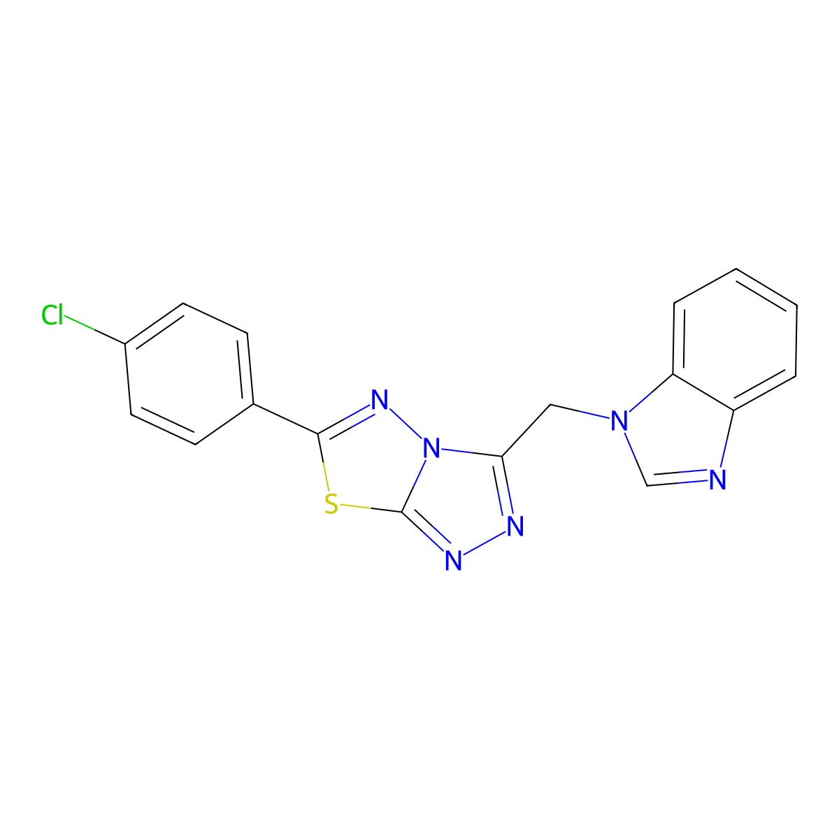 3-(Benzimidazol-1-ylmethyl)-6-(4-chlorophenyl)-[1,2,4]triazolo[3,4-b][1,3,4]thiadiazole molecular structure, CAS 825605-06-9