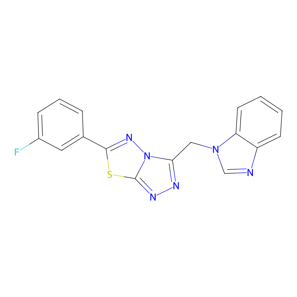 3-(Benzimidazol-1-ylmethyl)-6-(3-fluorophenyl)-[1,2,4]triazolo[3,4-b][1,3,4]thiadiazole molecular structure, CAS 825605-08-1