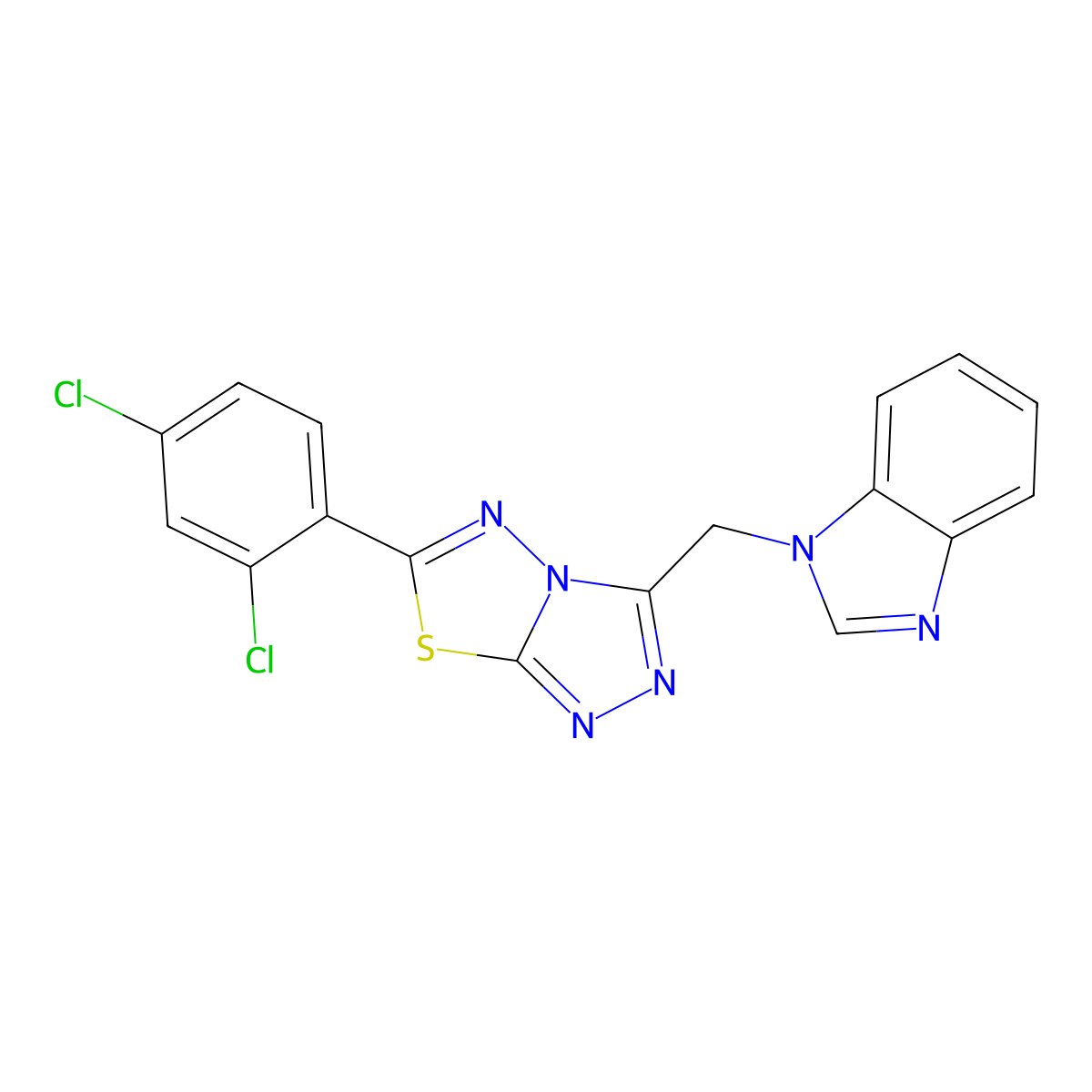 3-(Benzimidazol-1-ylmethyl)-6-(2,4-dichlorophenyl)-[1,2,4]triazolo[3,4-b][1,3,4]thiadiazole molecular structure, CAS 825605-09-2