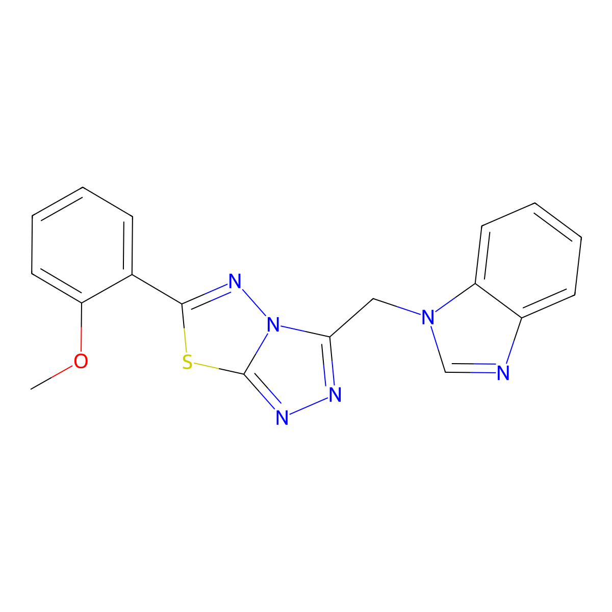 3-(Benzimidazol-1-ylmethyl)-6-(2-methoxyphenyl)-[1,2,4]triazolo[3,4-b][1,3,4]thiadiazole molecular structure, CAS 825605-11-6
