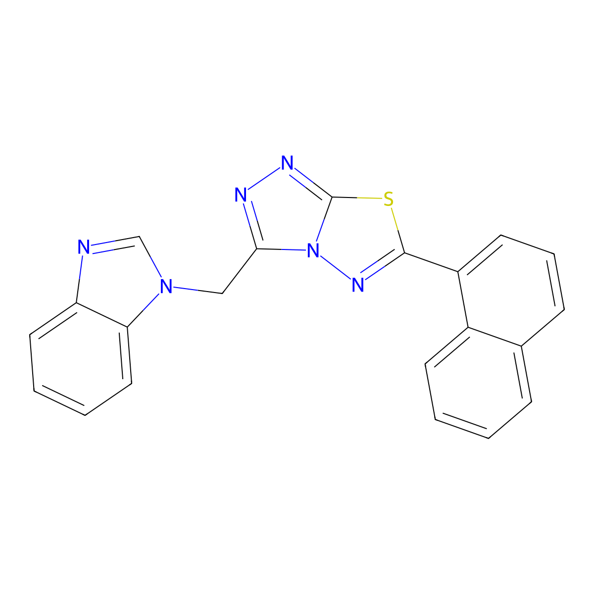 3-(Benzimidazol-1-ylmethyl)-6-naphthalen-1-yl-[1,2,4]triazolo[3,4-b][1,3,4]thiadiazole molecular structure, CAS 825605-22-9