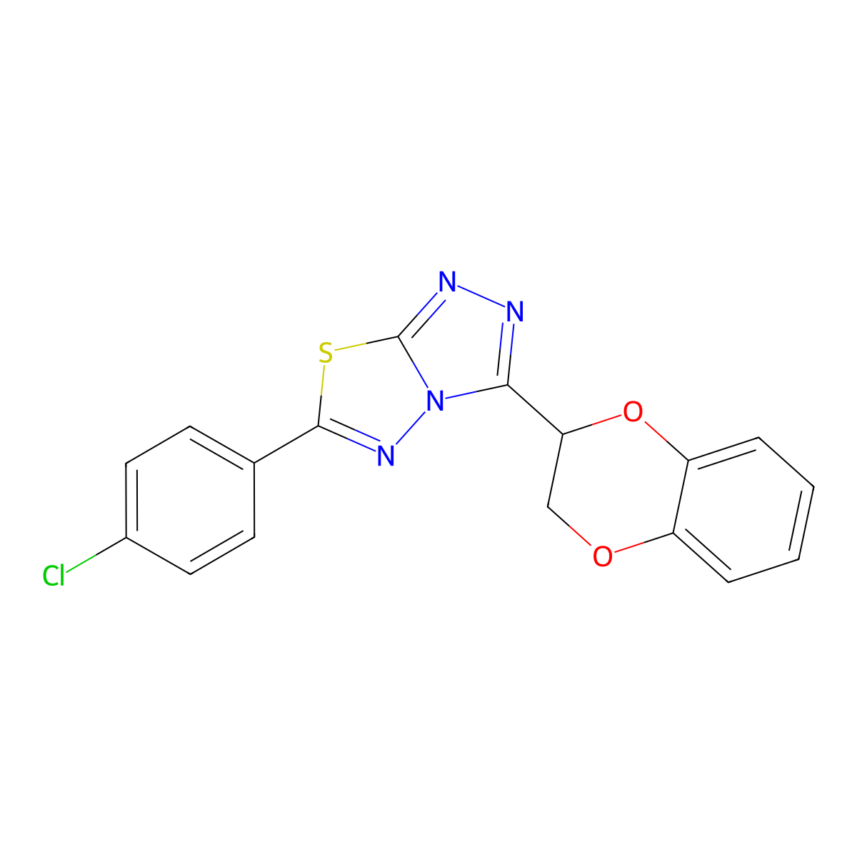6-(4-Chlorophenyl)-3-(2,3-dihydro-1,4-benzodioxin-3-yl)-[1,2,4]triazolo[3,4-b][1,3,4]thiadiazole molecular structure, CAS 825605-23-0