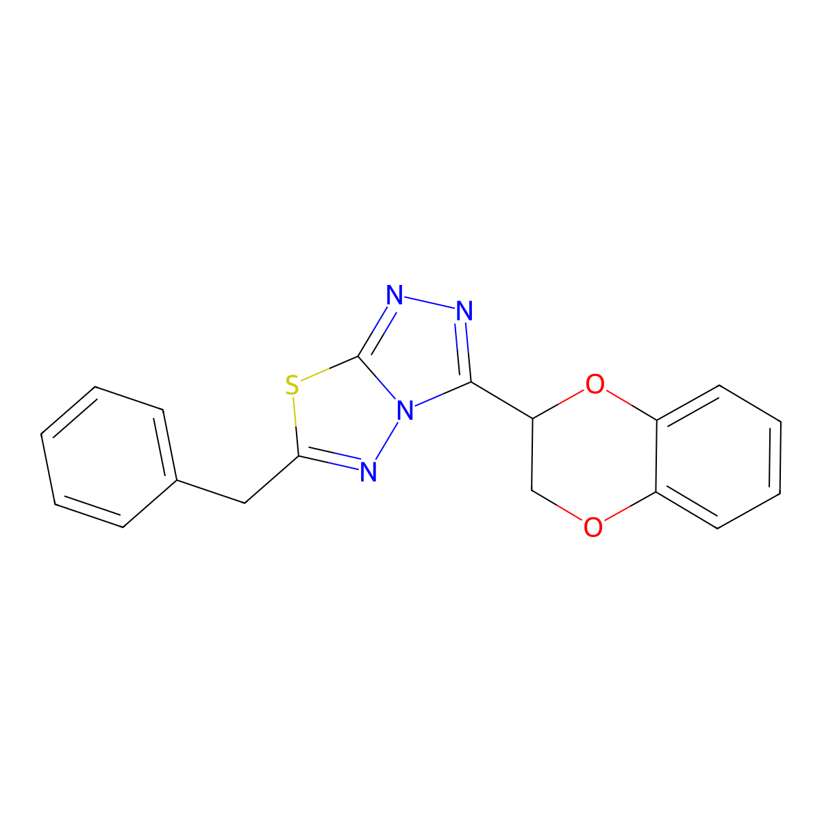 6-Benzyl-3-(2,3-dihydro-1,4-benzodioxin-2-yl)[1,2,4]triazolo[3,4-b][1,3,4]thiadiazole molecular structure, CAS 825605-28-5