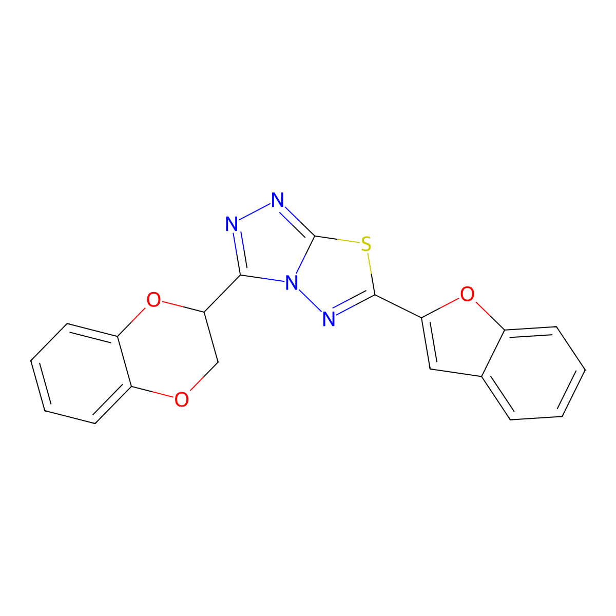6-(1-Benzofuran-2-yl)-3-(2,3-dihydro-1,4-benzodioxin-2-yl)[1,2,4]triazolo[3,4-b][1,3,4]thiadiazole molecular structure, CAS 825605-36-5