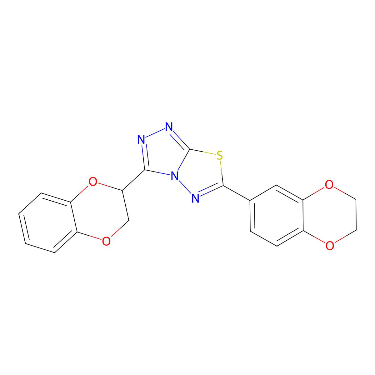 3-(2,3-Dihydro-1,4-benzodioxin-2-yl)-6-(2,3-dihydro-1,4-benzodioxin-6-yl)[1,2,4]triazolo[3,4-b][1,3,4]thiadiazole molecular structure, CAS 825605-37-6