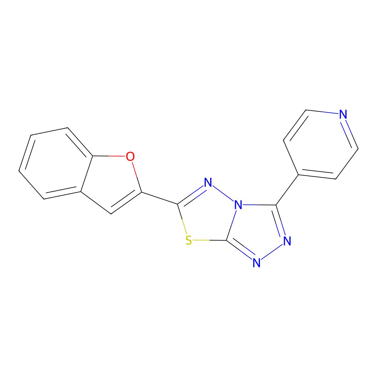 6-(1-Benzofuran-2-yl)-3-pyridin-4-yl-[1,2,4]triazolo[3,4-b][1,3,4]thiadiazole molecular structure, CAS 825605-39-8