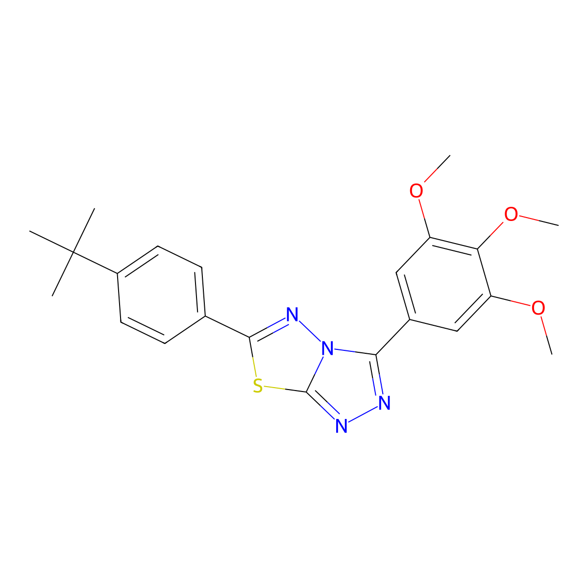 6-(4-Tert-butylphenyl)-3-(3,4,5-trimethoxyphenyl)-[1,2,4]triazolo[3,4-b][1,3,4]thiadiazole molecular structure, CAS 825605-48-9