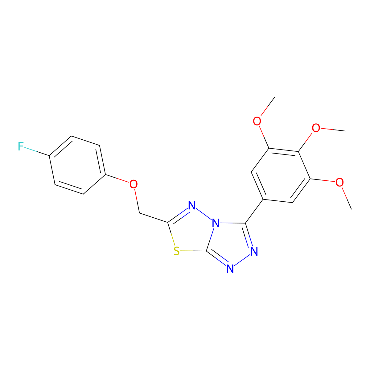 6-[(4-Fluorophenoxy)methyl]-3-(3,4,5-trimethoxyphenyl)-[1,2,4]triazolo[3,4-b][1,3,4]thiadiazole molecular structure, CAS 825605-57-0