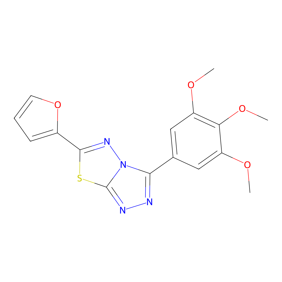 6-(Furan-2-yl)-3-(3,4,5-trimethoxyphenyl)-[1,2,4]triazolo[3,4-b][1,3,4]thiadiazole molecular structure, CAS 825605-61-6