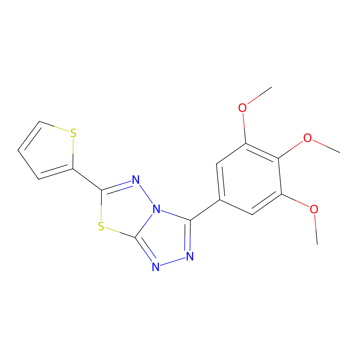 6-Thiophen-2-yl-3-(3,4,5-trimethoxyphenyl)-[1,2,4]triazolo[3,4-b][1,3,4]thiadiazole molecular structure, CAS 825605-62-7