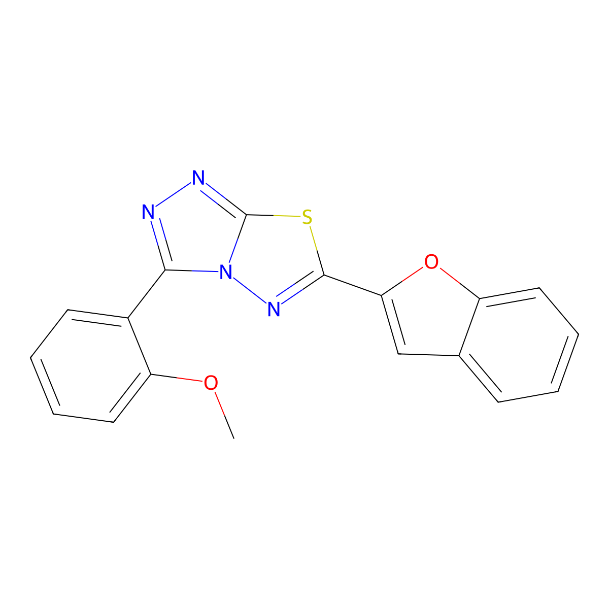 6-(1-Benzofuran-2-yl)-3-(2-methoxyphenyl)-[1,2,4]triazolo[3,4-b][1,3,4]thiadiazole molecular structure, CAS 825605-76-3