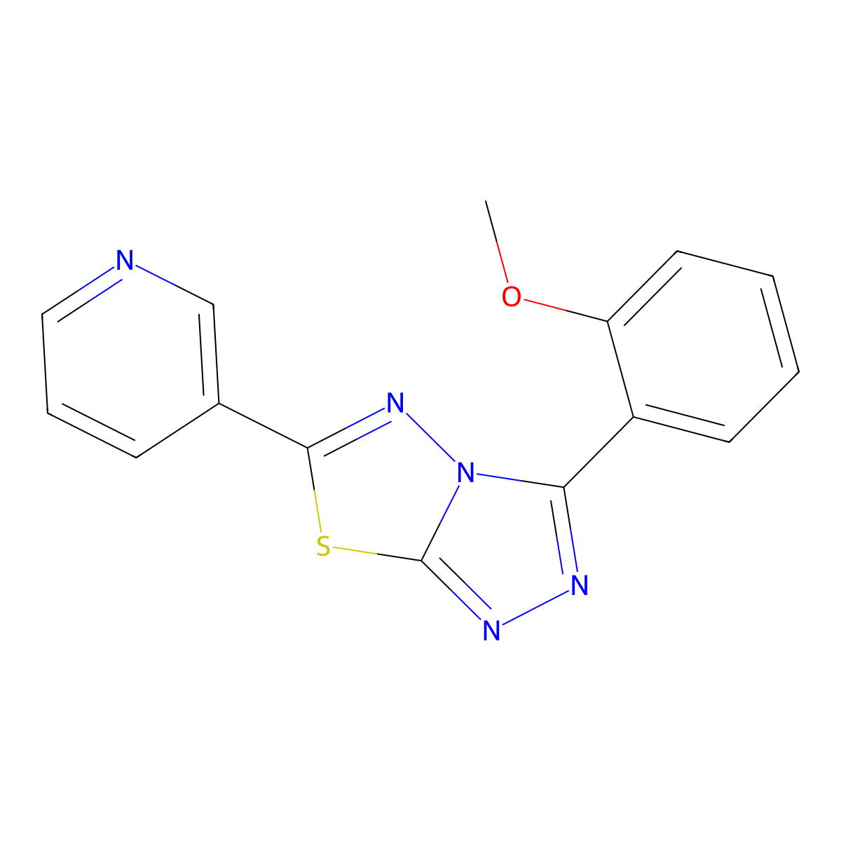 3-(2-Methoxyphenyl)-6-pyridin-3-yl-[1,2,4]triazolo[3,4-b][1,3,4]thiadiazole molecular structure, CAS 825605-79-6