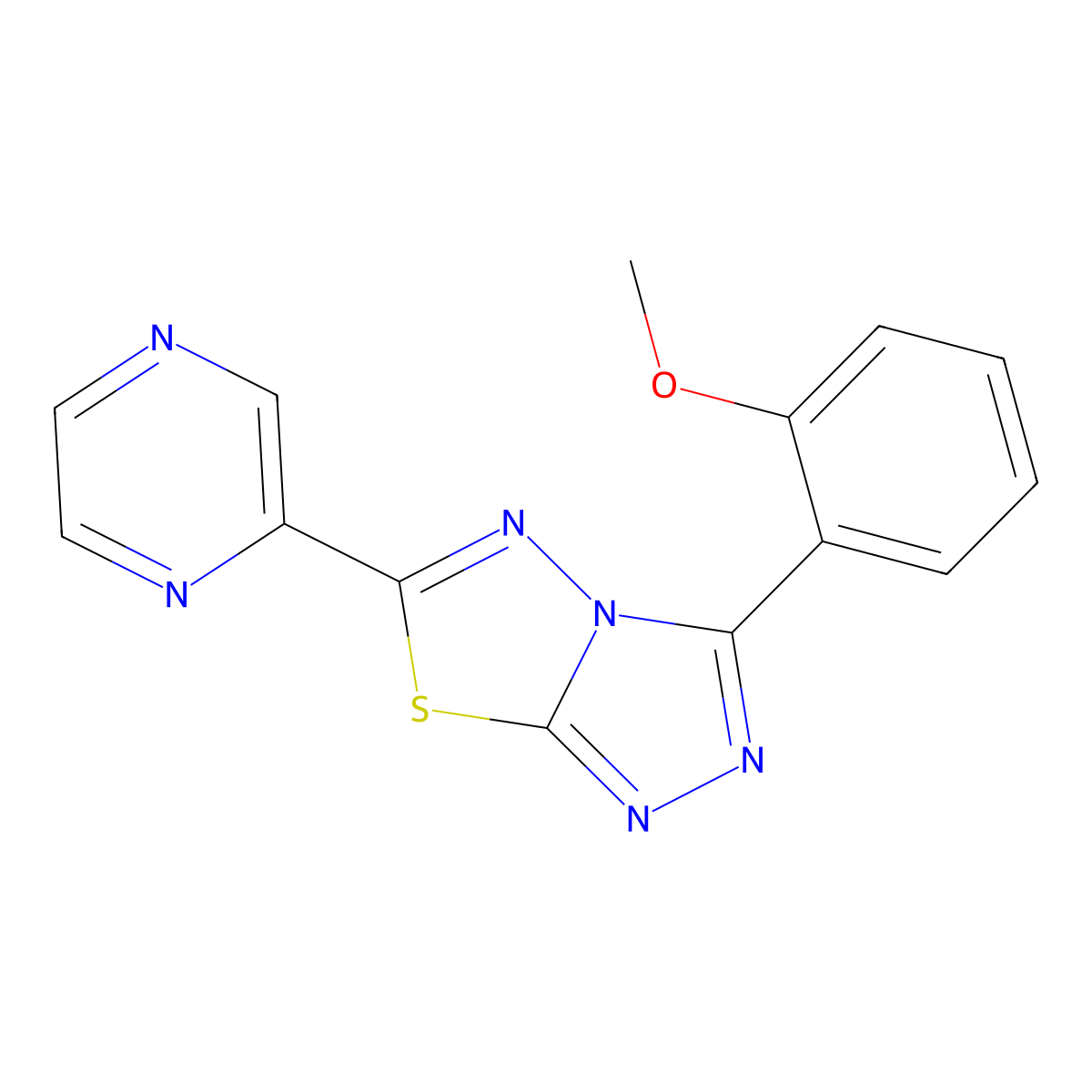 3-(2-Methoxyphenyl)-6-pyrazin-2-yl-[1,2,4]triazolo[3,4-b][1,3,4]thiadiazole molecular structure, CAS 825605-81-0