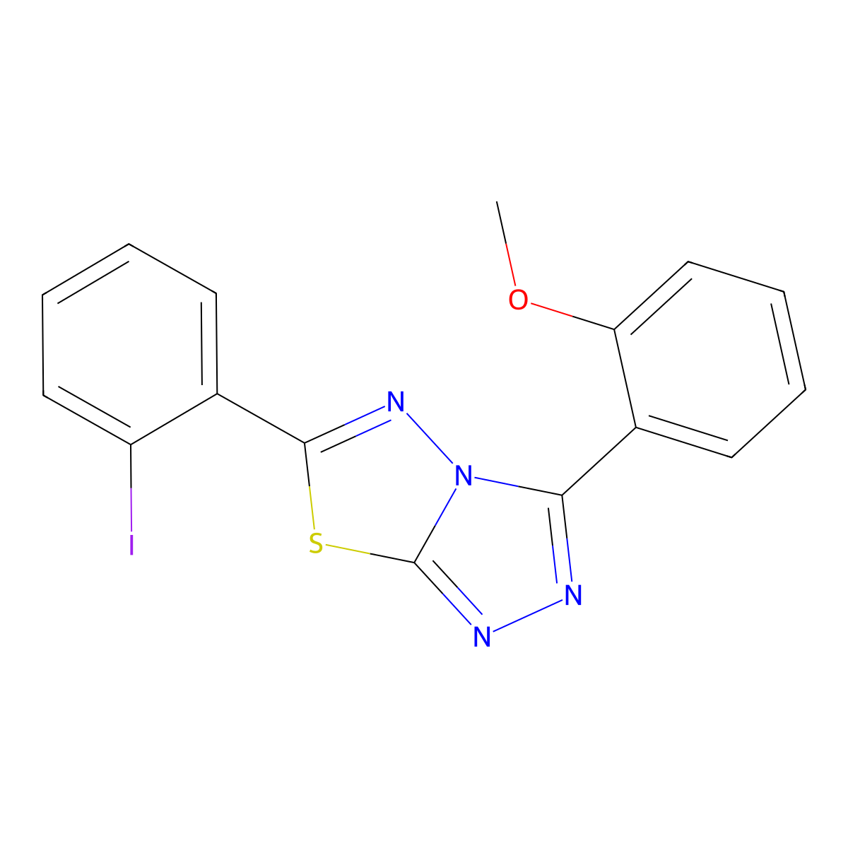 6-(2-Iodophenyl)-3-(2-methoxyphenyl)-[1,2,4]triazolo[3,4-b][1,3,4]thiadiazole molecular structure, CAS 825605-89-8
