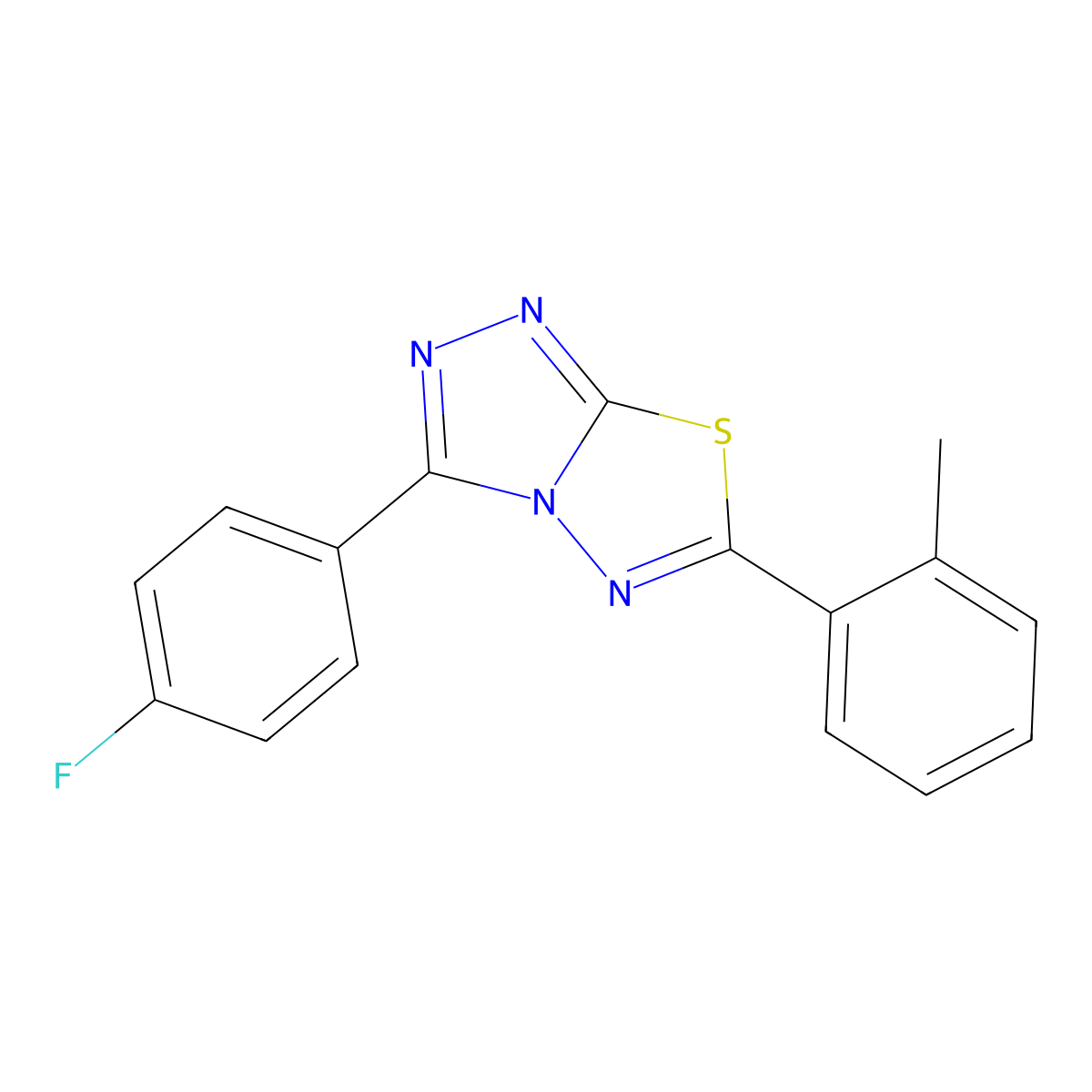 3-(4-Fluorophenyl)-6-(2-methylphenyl)[1,2,4]triazolo[3,4-b][1,3,4]thiadiazole molecular structure, CAS 825605-90-1