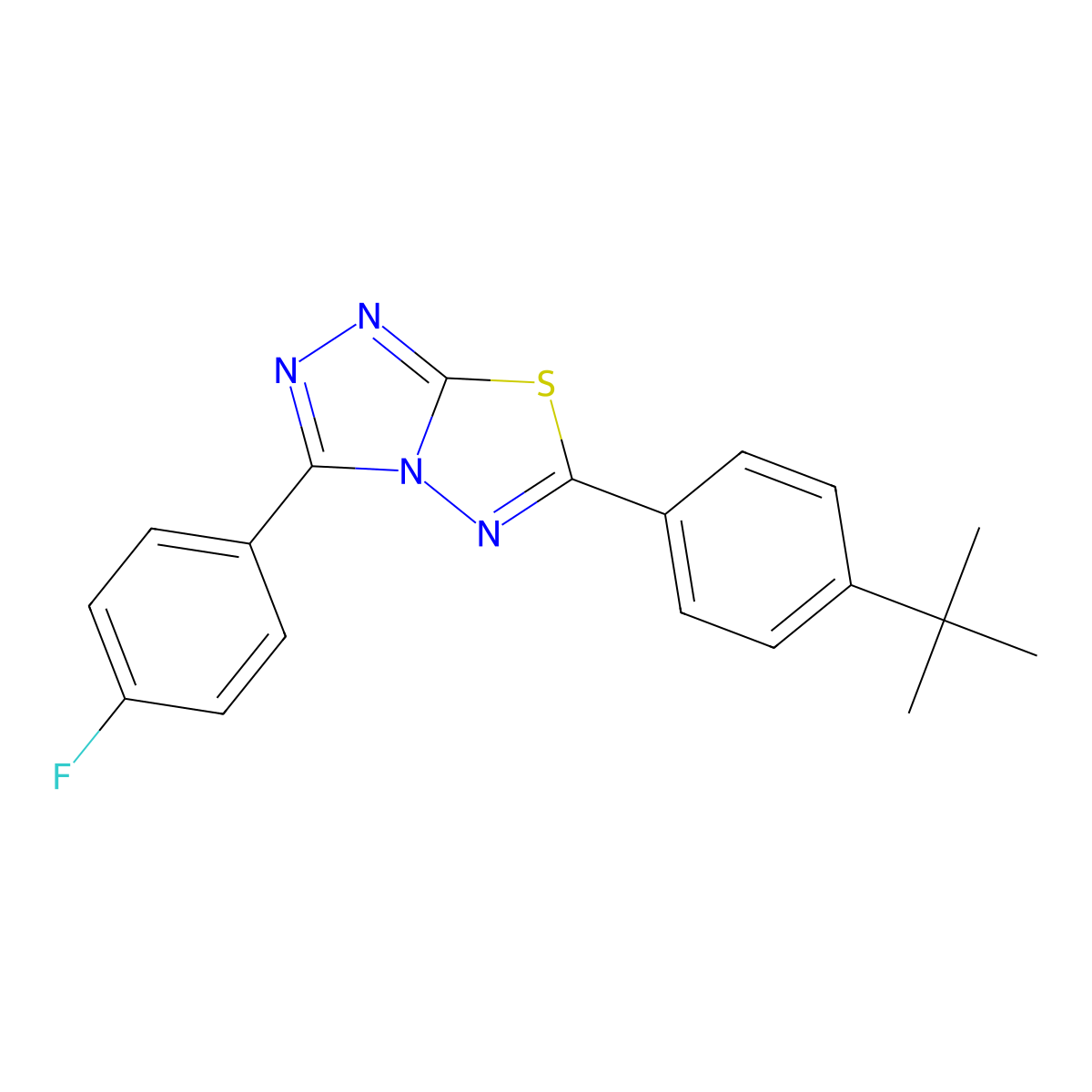 6-(4-Tert-butylphenyl)-3-(4-fluorophenyl)[1,2,4]triazolo[3,4-b][1,3,4]thiadiazole molecular structure, CAS 825605-92-3