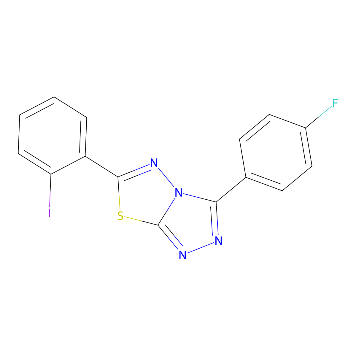 3-(4-Fluorophenyl)-6-(2-iodophenyl)[1,2,4]triazolo[3,4-b][1,3,4]thiadiazole molecular structure, CAS 825605-94-5