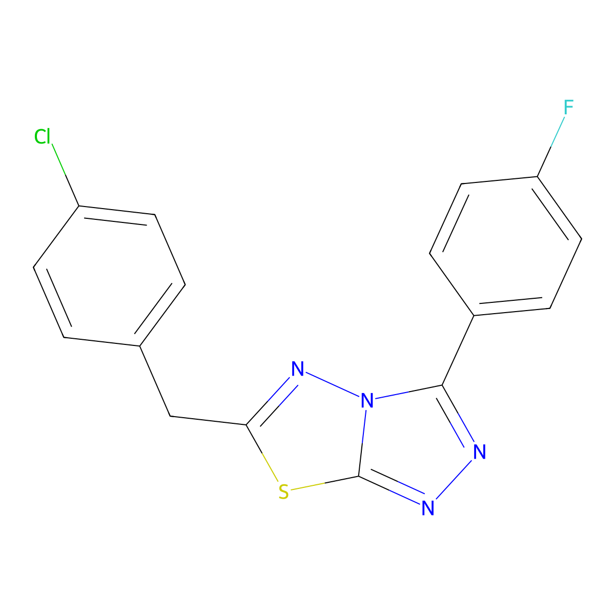 6-[(4-Chlorophenyl)methyl]-3-(4-fluorophenyl)-[1,2,4]triazolo[3,4-b][1,3,4]thiadiazole molecular structure, CAS 825605-98-9