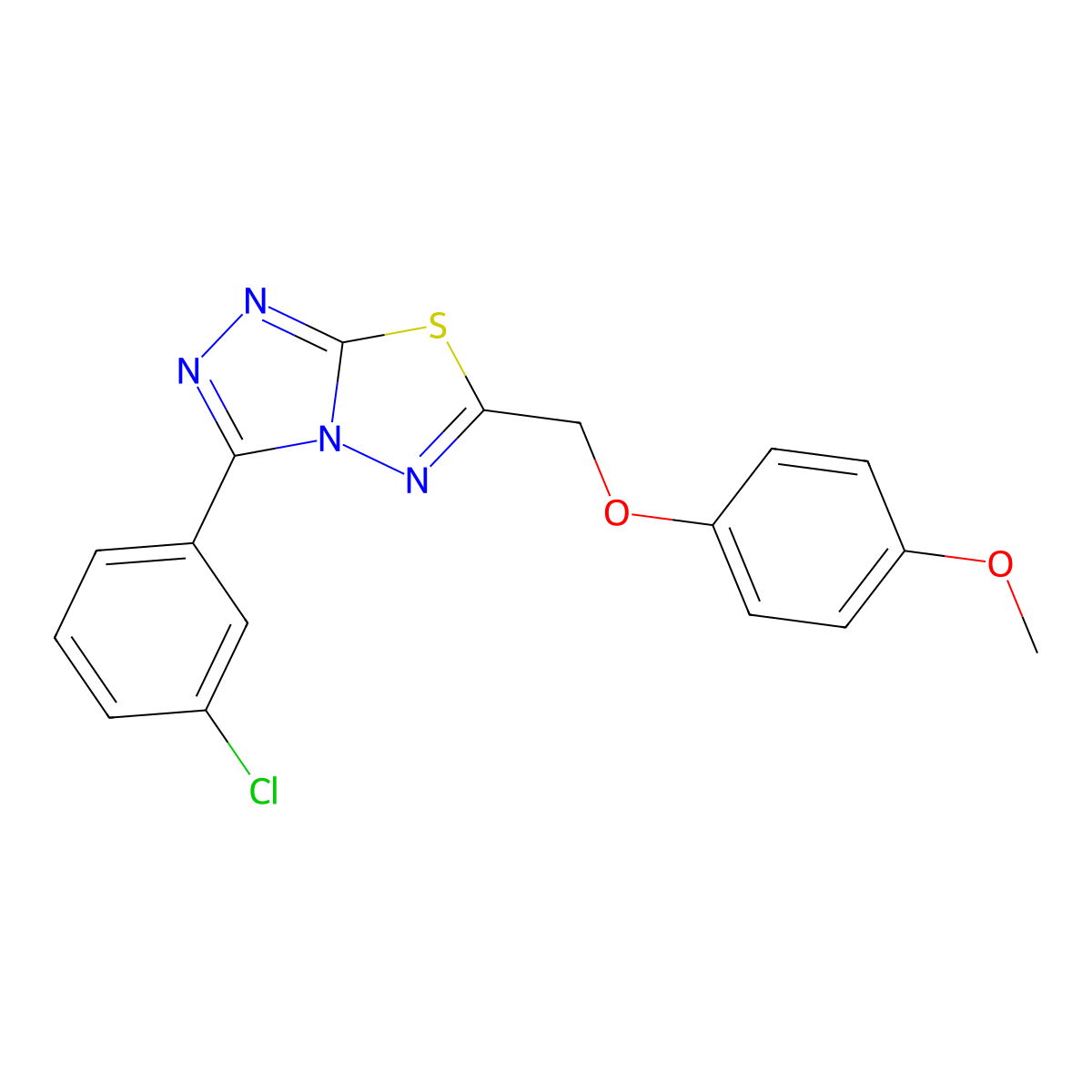 3-(3-Chlorophenyl)-6-[(4-methoxyphenoxy)methyl]-[1,2,4]triazolo[3,4-b][1,3,4]thiadiazole molecular structure, CAS 825606-17-5