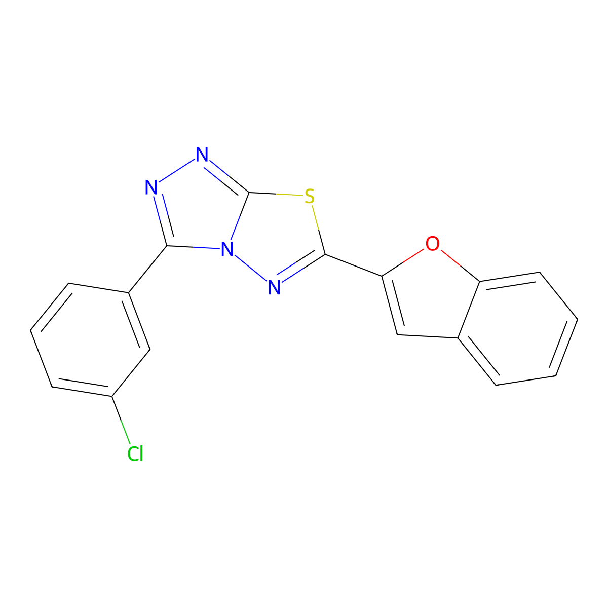 6-(1-Benzofuran-2-yl)-3-(3-chlorophenyl)[1,2,4]triazolo[3,4-b][1,3,4]thiadiazole molecular structure, CAS 825606-21-1