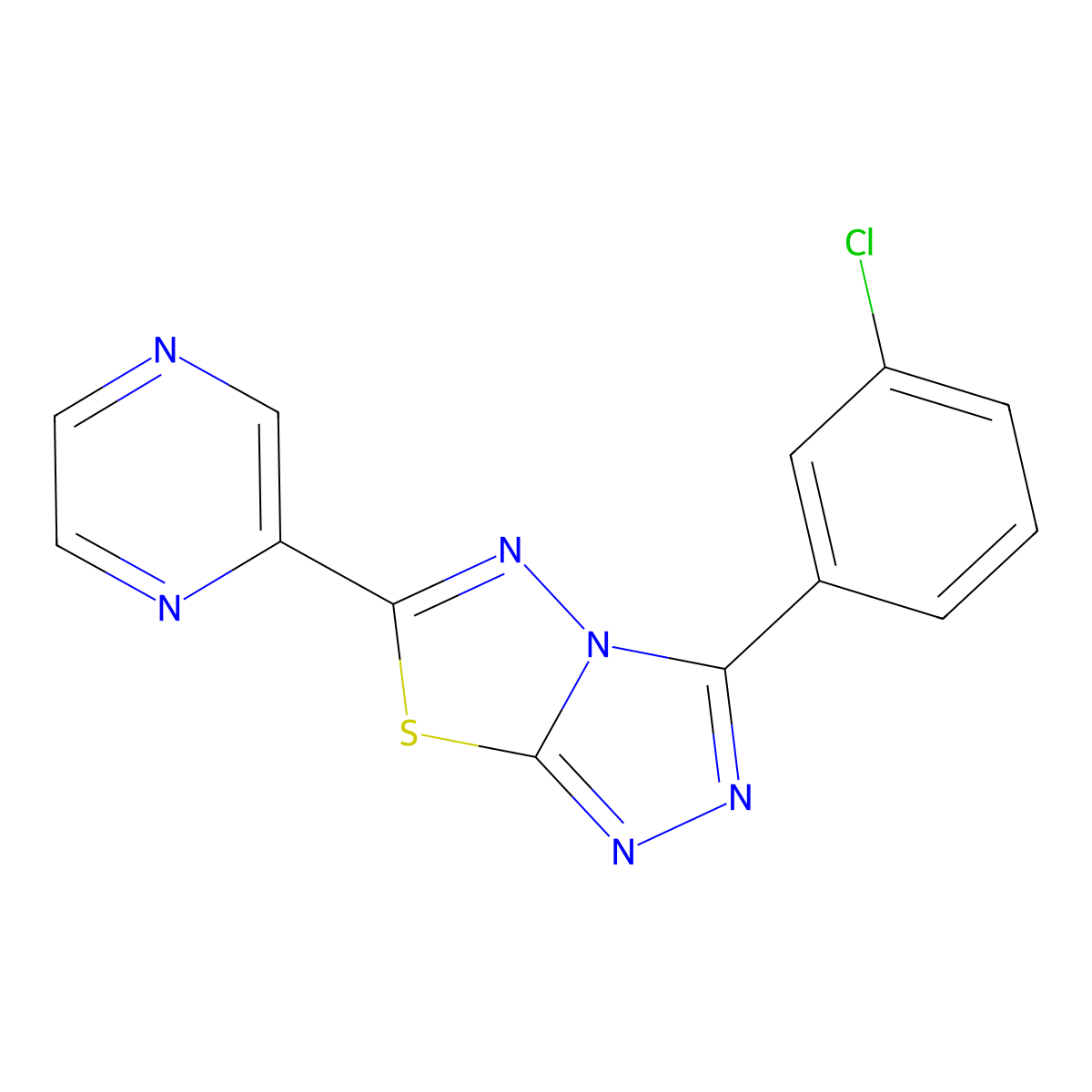 3-(3-Chlorophenyl)-6-(2-pyrazinyl)[1,2,4]triazolo[3,4-b][1,3,4]thiadiazole molecular structure, CAS 825606-23-3