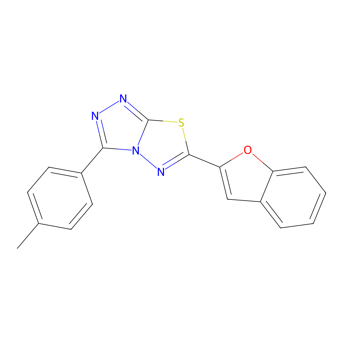 6-(1-Benzofuran-2-yl)-3-(4-methylphenyl)-[1,2,4]triazolo[3,4-b][1,3,4]thiadiazole molecular structure, CAS 825606-24-4