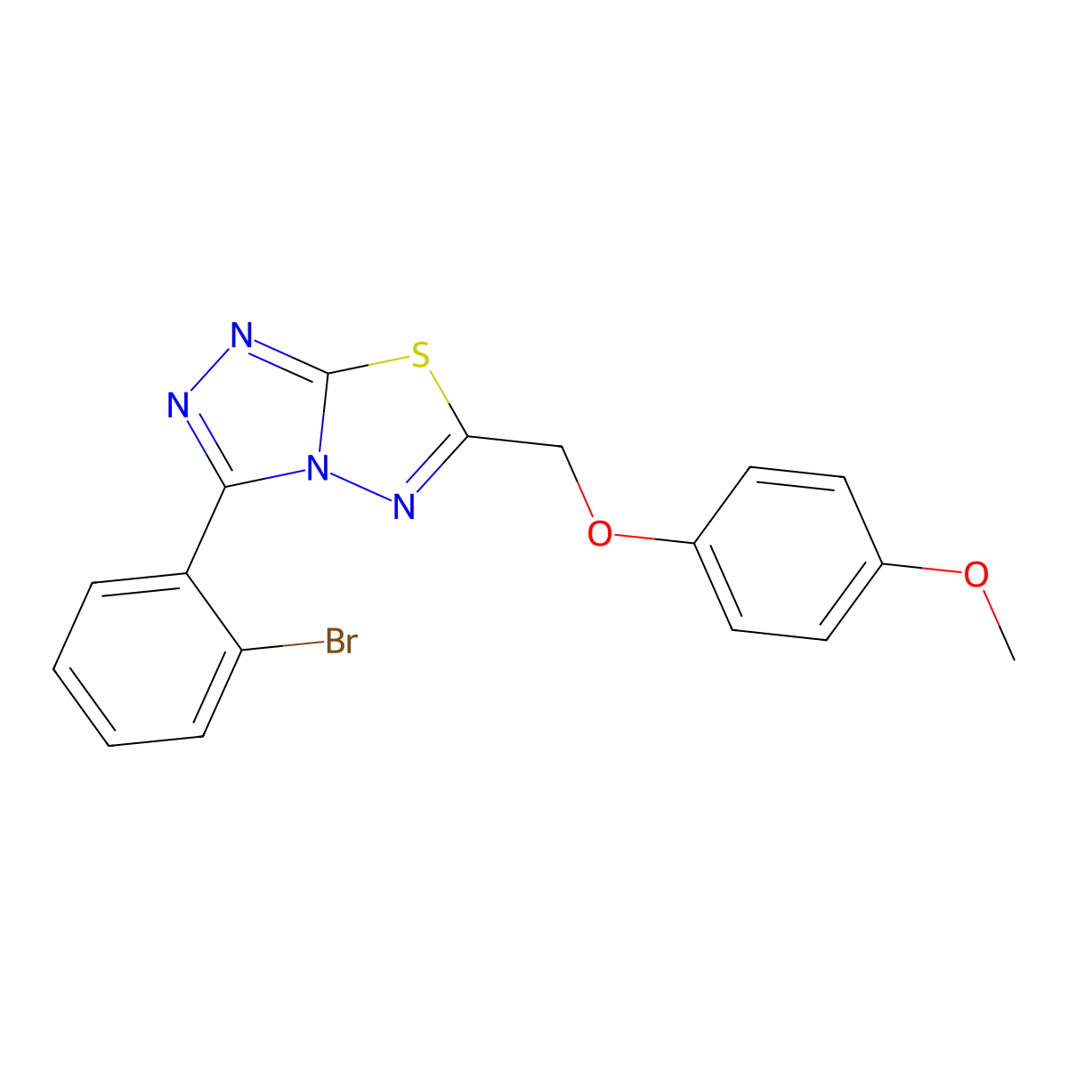 3-(2-Bromophenyl)-6-[(4-methoxyphenoxy)methyl][1,2,4]triazolo[3,4-b][1,3,4]thiadiazole molecular structure, CAS 825606-58-4