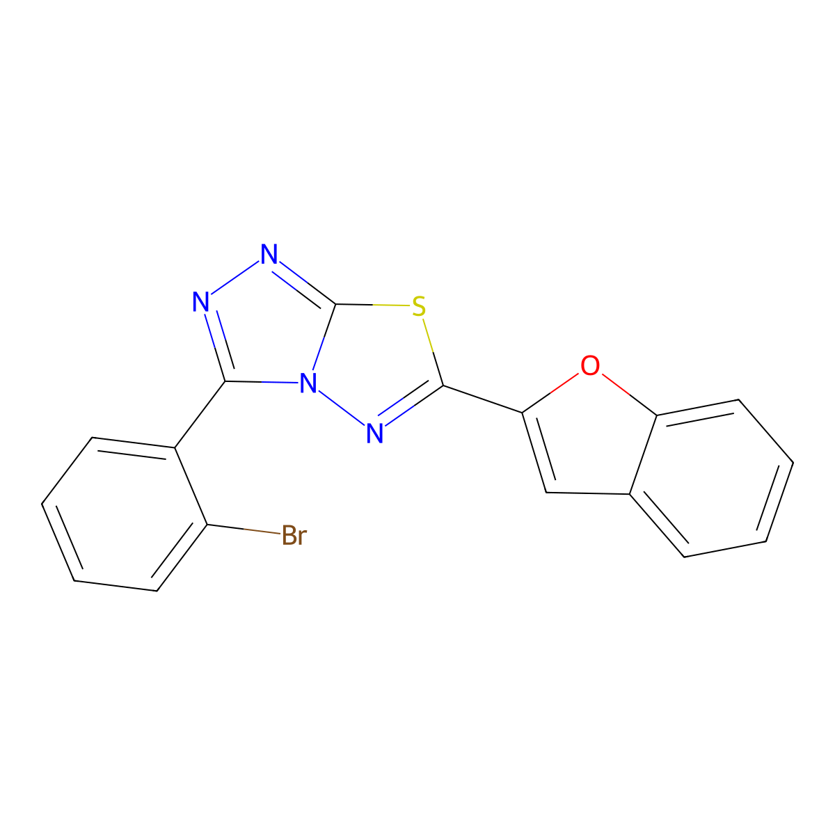 6-(1-Benzofuran-2-yl)-3-(2-bromophenyl)-[1,2,4]triazolo[3,4-b][1,3,4]thiadiazole molecular structure, CAS 825606-60-8