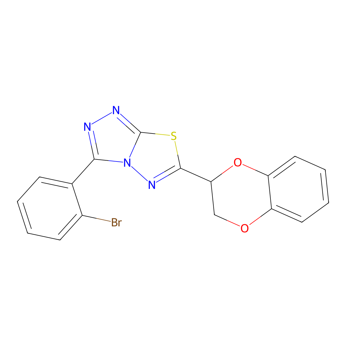 3-(2-Bromophenyl)-6-(2,3-dihydro-1,4-benzodioxin-2-yl)[1,2,4]triazolo[3,4-b][1,3,4]thiadiazole molecular structure, CAS 825606-62-0