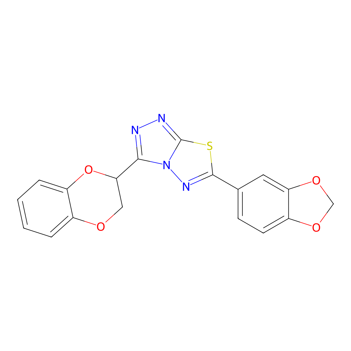 6-(1,3-Benzodioxol-5-yl)-3-(2,3-dihydro-1,4-benzodioxin-3-yl)-[1,2,4]triazolo[3,4-b][1,3,4]thiadiazole molecular structure, CAS 825606-72-2
